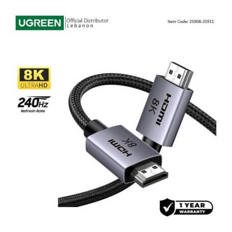 UGREEN Certified 8K HDMI 2.1 Male to Male Braided Cable, up to 244HZ, Designed for Game Lovers - HD171 35456